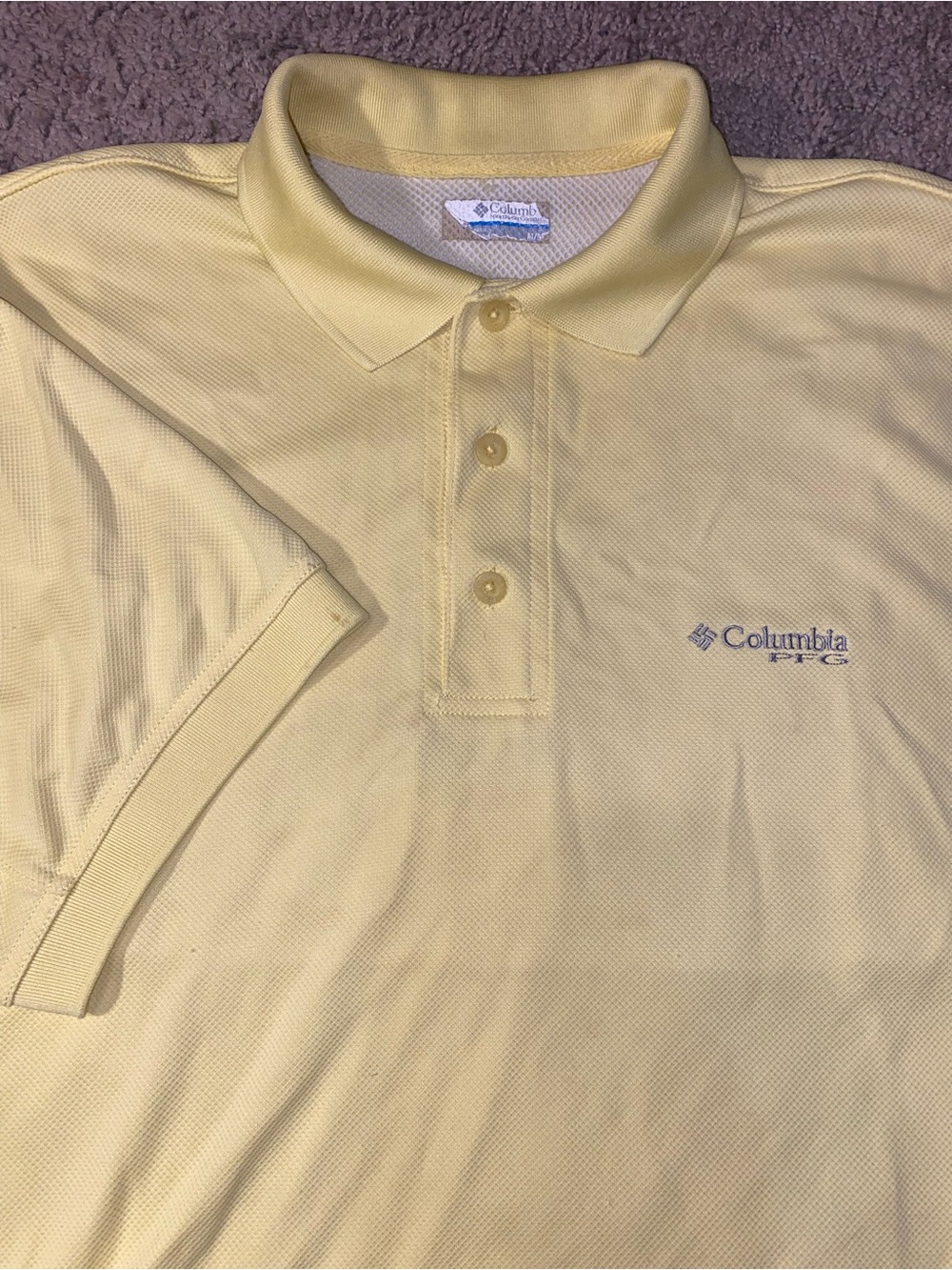 Columbia PFG Vented Polo Mens Size Medium Summer Yellow Golf Fishing Beach Shirt